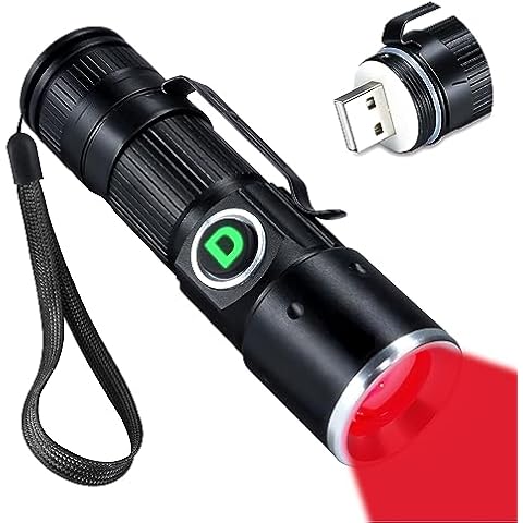 DARKDAWN Redlight Flashlight Rechargeable USB, LED Mini Red Light Flashlights Focus Adjustable, Flash Light Portable with Pocket Clip for Fishing, Beekeeping, Hunting, Night Astrophotography Cover