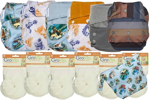 Image of GroVia Hybrid Part Time Package: 6 Shells + 12 No Prep Soaker Pads (Color Mix 22 - Both Closures)