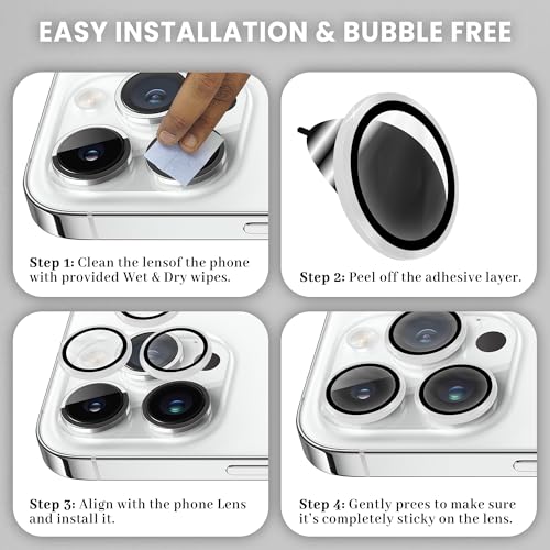 Image of ArmourPro Premium Camera Lens Protector Tempered Glass Compatible For iPhone 14 Pro Max and iPhone 14 Pro Tough HD Individual Aluminum Alloy Rings 9H Camera Cover , Scratch-Resistant,Camera Lens Protection| Silver
