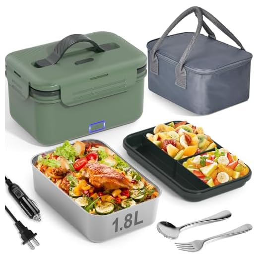Vabaso Electric Lunch Box Food Heater, 60/80/100W Heated Lunch Box for Adults Car/Truck Home/Work, 1.8L/61oz Food Warmer Heating Lunch Box with Removable Stainless Steel Container, 12V/24V/110V220V