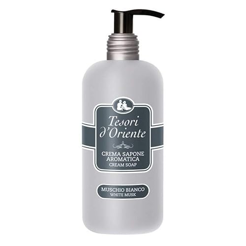 Tesori d'Oriente Jabón crema "Muschio Bianco" con almizcle blanco, tapa medidora, paquetes de 10.14 onzas líquidas (10.1 fl oz)
