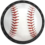 Artinhand 4 Pack Baseball Cabinet Knobs Round Sport Themed Drawer Pulls Black Dresser Knob Cupboard Door Handles Hardware for Kitchen Bathroom Cabinets