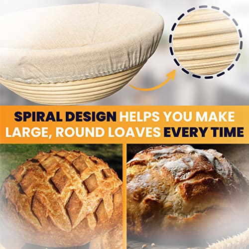 Bread Banneton Proofing Basket Set | 9” & 10” Round Baking Bowl Kit For Sourdough | Includes Dough Scraper, Bread Lame, Brotform Cloth Liner, Basting Brush (Blue) #TOP5