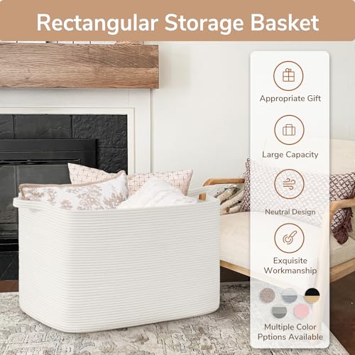 Image of Goodpick 105L Extra Large Woven Rope Blanket Basket, Rectangle, White