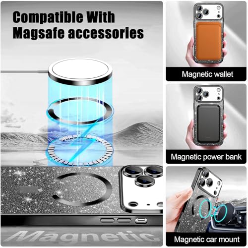 Image of Misscase for iPhone 17 Pro Case Compatible with MagSafe,Built-in Camera Lens Protector Full Protection Soft TPU Anti-Scratch Anti-Fingerprint Magnetic Glitter Slim Case Cover 6.3 inch Black