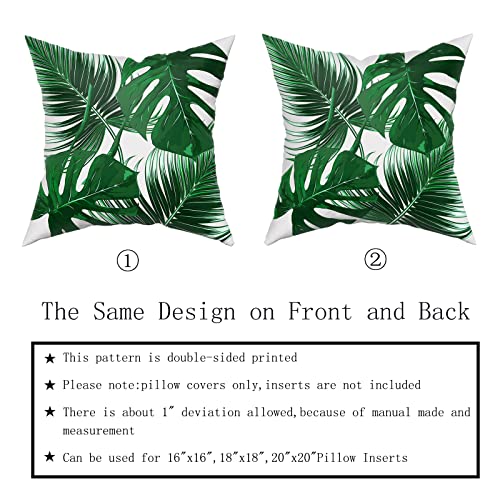 Tropical Leaves Pillow Covers 18X18 Set Of 2 Monstera Palm Leaf Plant Print Green Colored Outdoor Throw Pillows Summer Hawaiian Style Decorative Square Cotton Cushion Case For Home Sofa Couch Bed #TOP6