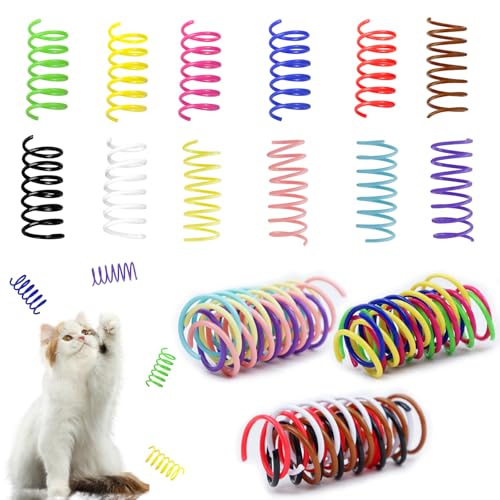 Andiker 12 Uds gato primavera juguete, colorido plástico resistente espiral juguete interactivo para gatos de interior a swat (12 pcs)