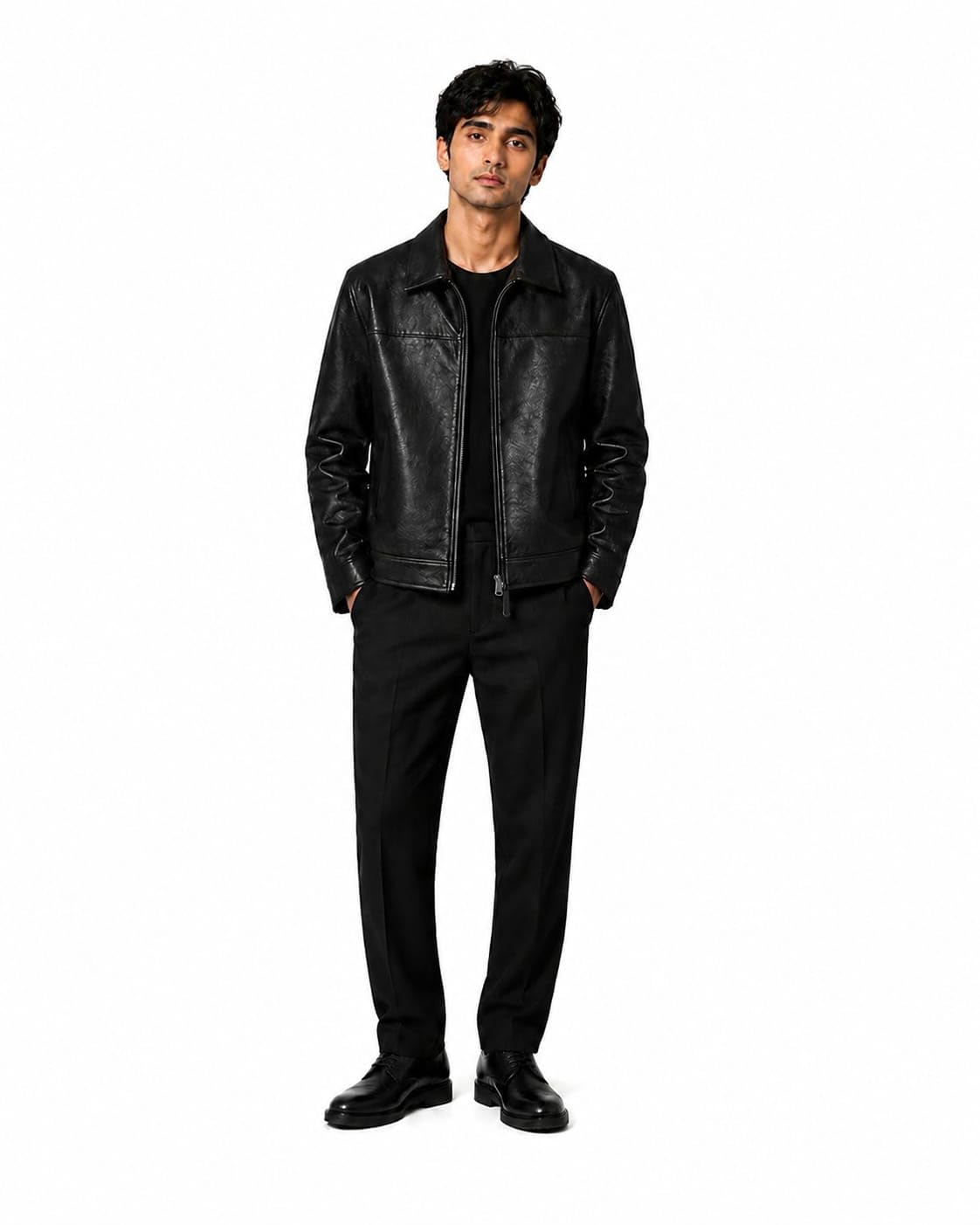 Men's Faux, Leather Standard Length Designer Jacket Black Medium-picture-35