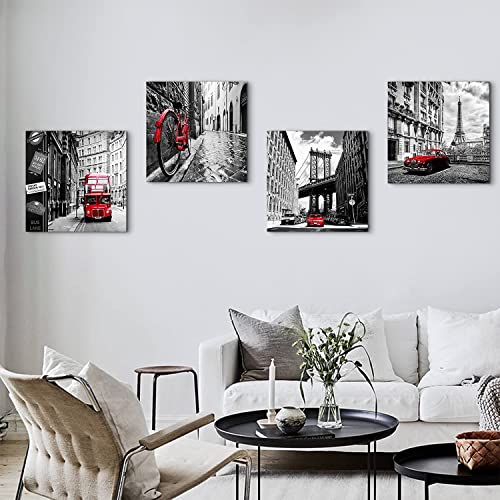 Black And White Wall Decor For Living Room Red Wall Art Bedroom Decor New York London Rome Paris Posters City Landscape Canvas Pictures Paintings Modern Artworks Kitchen Office Home Decorations 20X20" #TOP5