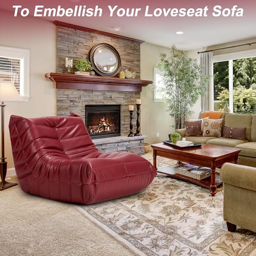 Image of Hobestluk Giant Bean Bag Chair Lazy Floor Sofa, Memory Foam Fireside Sofa for Adults, Big Beanbag Faux Leather Armless Chair for Living Room Bedroom Dorm Office (WineRed, Single)