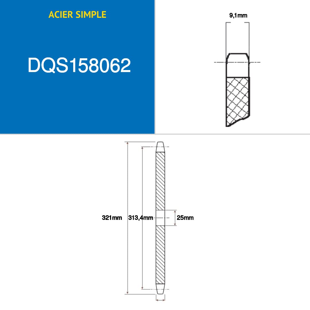 CMW - Disco pretaladrado - Acero - Dentado simple - 10B1-62 dientes - Paso 15,8 mm con agujero de 25 mm