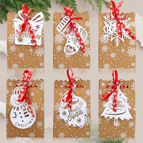 DEYIXUN 24Pcs Christmas Gift Bags Assortment Kraft Paper Favor Ba...