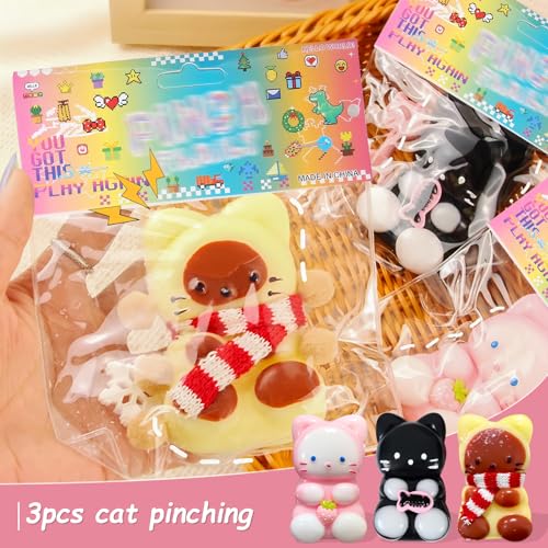 Image of 3pc Taba Squishy Cat, Squishy Fidget Toys Taba Soft Stress Relief Squishies for Kids Adults Party Favors Pinch Family Toys Silicone Squeeze Toy