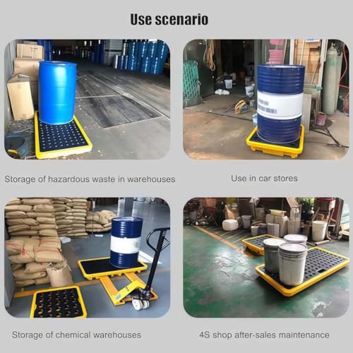 Bac de rétention étanche pour hydrocarbures avec grilles, idéal pour le stockage industriel de fûts et la prévention des déversements - Robuste et durable, 1250 x 1050 x 160 mm, pour une séc