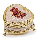 HOLLY TRIP Classic Vintage Heart Shape Metal Jewelry Box Ring Trinket Storage Organizer Chest, Gold & Red