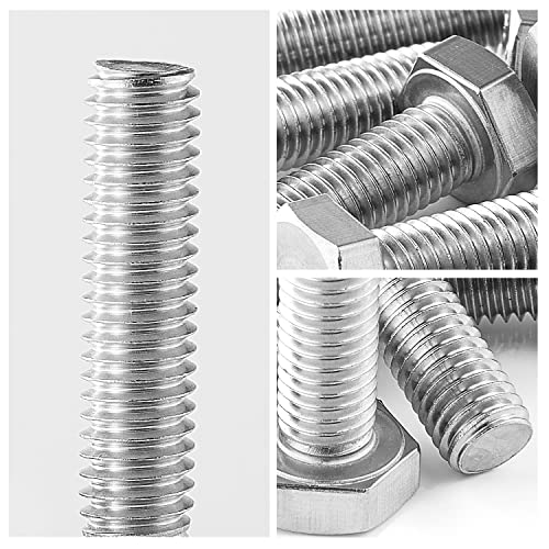Image of M10-1.5 x 80mm Heavy Duty Hexagon Bolts Hex Head Screws, 304 Stainless Steel, Metric Machine Fully Thread, Bright Finish, Quantity 8PCS