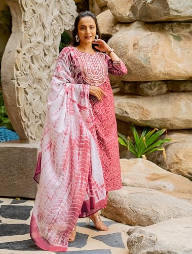 Image of MIRCHI FASHION Women's Straight Fit Paisley Printed And Embellished Kurta Set with Dupatta and Trouser