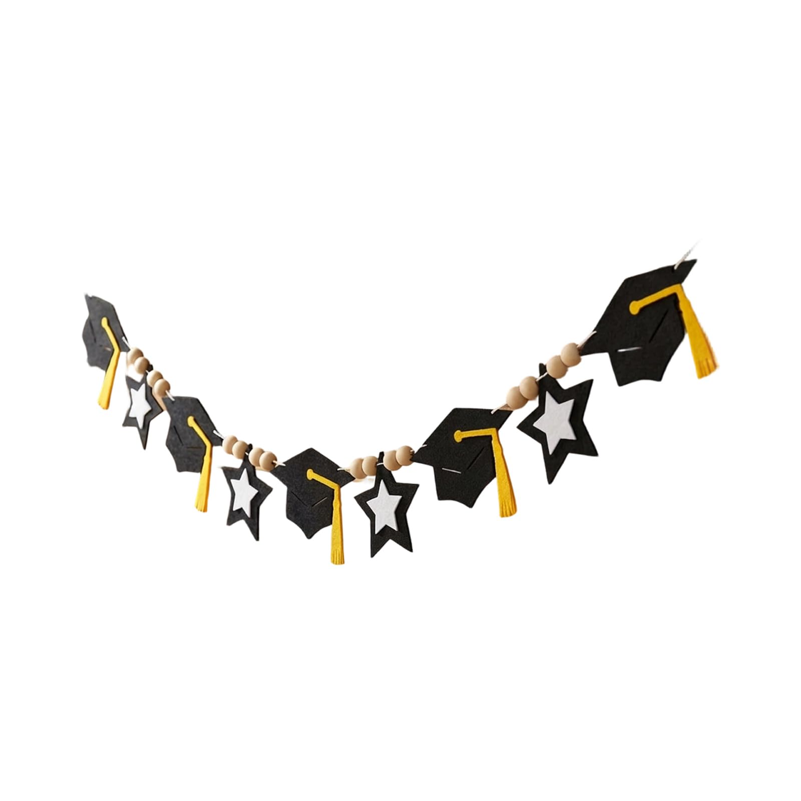 CAZSTYK Felt Graduation Bunting with Wooden Beads 2M Long for Party Decoration and Photography Felt Graduation Bunting with Wooden Beads Colorful Fabric Pennant