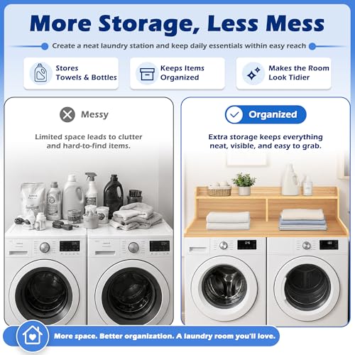 Image of Royxen Laundry Countertop with Storage Universal Fit, Washer and Dryer Countertop with Shelf, Laundry Room Storage, 2-Tier Shelf (Oak)