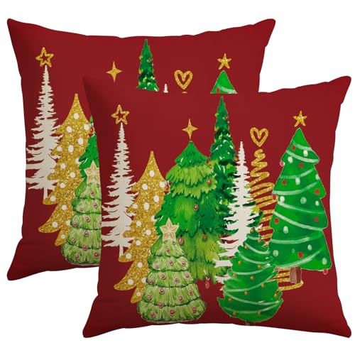 JOTOM 2er Set Weihnachten Kissenbezüge, Weihnachtsbaum Doppelseitiges...