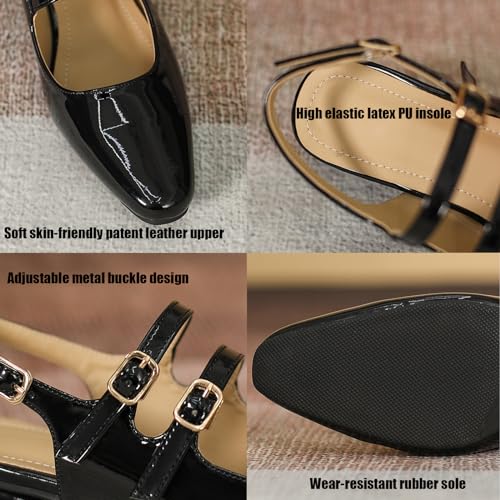 Women's Chunky Low Heel Slingback Mary Janes,Closed Round Toe Sexy Adjustable Ankle Buckle Slip On Sandals Dressy Party Wedding Fashion Pumps2