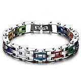 JewelryWe Schmuck Herren Edelstahl Armband, Punk Rock Armkette Handgelenk Fahrradkette 20.7cm, Silber Mehrfarbig