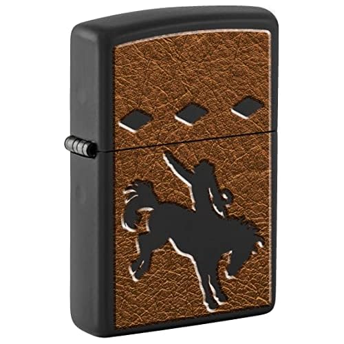 Zippo Lighter, Bucking Bronco and Cowboy - Black Matte 81144