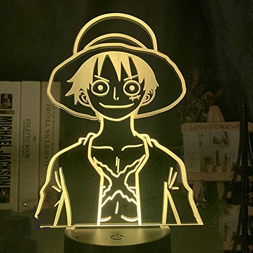 Anime One Piece 3D Night Light LED Luffy RGB Lámpara de colores Powered by USB con batería Dormitorio Decoración Niño Cumpleaños Regalo-16 color con control remoto Cover