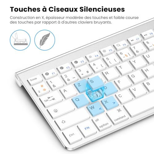 Clavier sans fil AZERTY blanc Bluetooth mini compact pour ordinateur portable - 2
