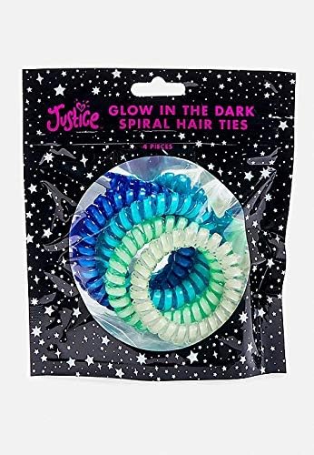 Justice Glow in the Dark Spiral Hair Ties 4 Pack Blue Variety