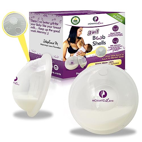 Image of New Model with Plugs! Breast Shell & Milk Catcher for Breastfeeding Relief (2 in 1) Protect Cracked, Sore, Engorged Nipples & Collect Breast Milk Leaks During The Day, While Nursing or Pumping