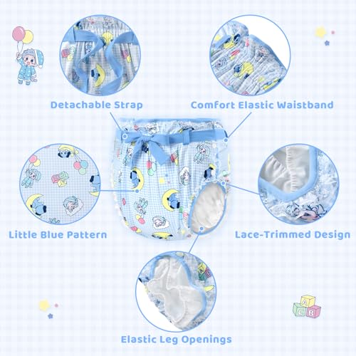 Image of Littleforbig Silky Adult Ribbon Omutsu Diaper Wrap Cover Washable Adjustable Reusable Waterproof - Little Blue S