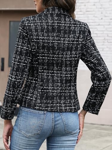 ELLEVEN Women's Tweed Blazer,2 Button Long Sleeve Jacket Slim Fit Business Suit with Pockets3