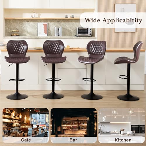 Image of Bar Stools Set of 2, Modern Swivel Counter Height Barstools for Kitchen Island Chairs, Adjustable Faux Leather Bar Stools with Back for Kitchen Counter Bar, Coffee