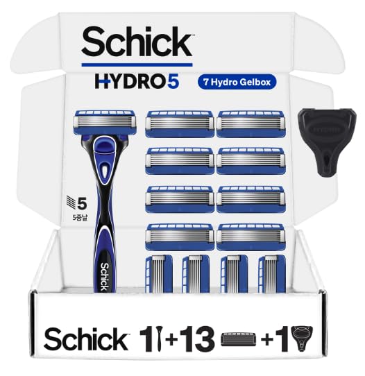 Conjunto de barbeador masculino SchickHydro 5 com 5 lâminas, 1 cabo, 13 lâminas e capa