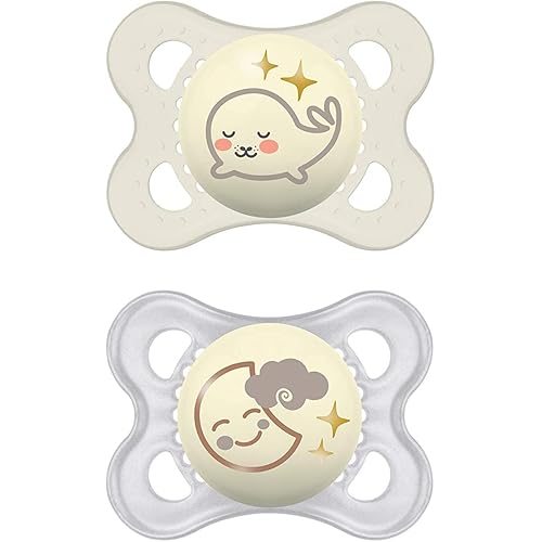MAM Original Day & Night Baby Pacifier, Nipple Shape Helps Promote Healthy Oral Development, Glows in The Dark, 0-6 Months, Unisex Baby. 2 Count