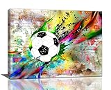 Soccer Wall Art Banksy Football Pictures Wall Decor Graffiti Sports Posters Canvas Prints Framed Artwork Paintings Home Decorations for Bedroom Boys Room Teen Kids Playroom 16'x12'