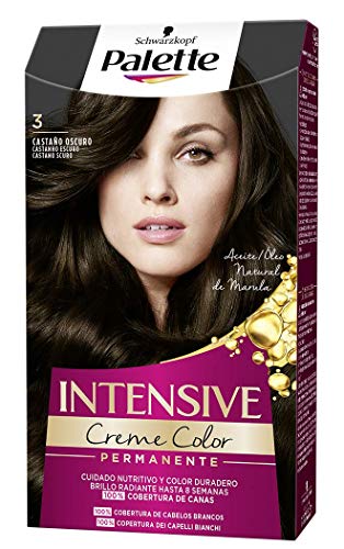 Schwarzkopf Palette Intensive Creme Color Tom 3 Cabelo castanho-escuro Coloração permanente de cuidado com óleo de mostarda, ótima cobertura de cabelos brancos, cor duradoura até 8 semanas