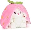 Özgüner Oyuncak Pelüş Çilek Tavşan,Fermuarlı Meyve Çantasında Nakışlı,40 cm,Pembe, Kırmızı, Karpuz, Ananas, Havuç Model Seçenekleri,Paskalya,Çilek Tavşan (Pembeçilek)