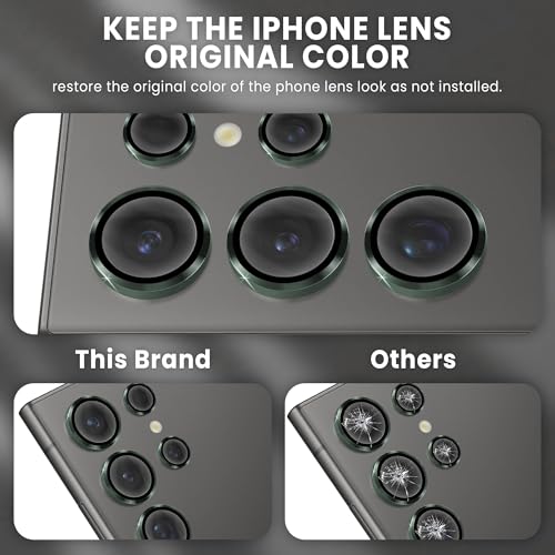 Image of FIRST MART Green Camera Ring Guard Protector for Samsung Galaxy S24 Ultra | Tempered Glass with Metal Alloy Rings, HD Clear, Scratch Resistant, Case-Friendly | Pack of 1