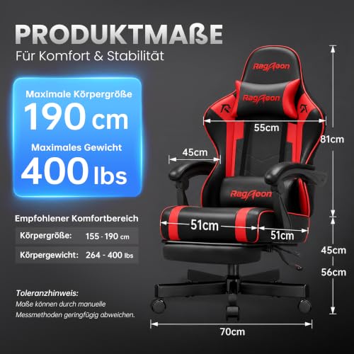 Riftracer Gaming Stuhl Chair Gamer Sessel - Ergonomischer Gamer Stuhl mit Fußstütze Kopfstütze und Lordosenstütz Höhenverstellbar… – Ansicht 3