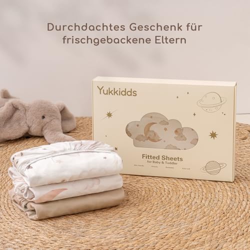 Yukkidds Spannbettlaken 70x140cm Baby 3er-Pack Bettlaken Für Babybett Atmungsaktiv Mikrofaser Elastizität Spannbettlaken Beistellbett Brauner Ballon