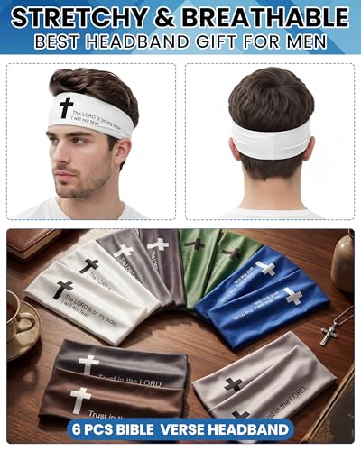 Image of Shihanee 6 Pcs Christian Headbands for Men Jesus Athletic Sweatbands Moisture Wicking Football Baseball Sports Hair Bands