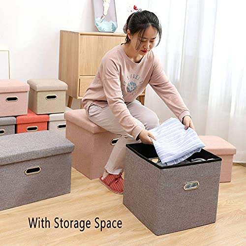 Repose-pieds doux rembourré 38cm avec coffre pliant en lin - 3