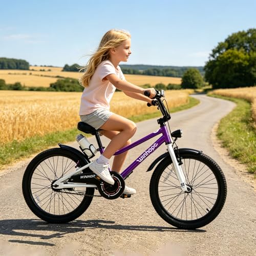 Image of WinHope Kids Bike with Headlight, 12-20 Inch Pedal Bike for 2-12 Boys Girls | Steel Frame with Training Wheels Water Bottle | Dual Brake for Summer Outdoor Riding | Birthday Gift for Toddlers