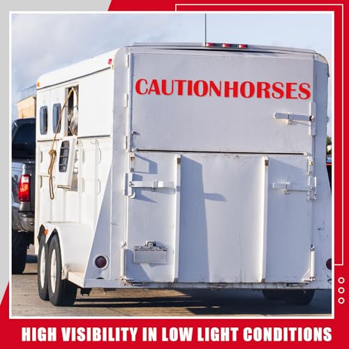 Image of Reallnaive 4 Pcs Caution Horse Trailer Decals 10 x 20 Inch Red Caution Horse Stickers for Trailer Safety Warning Decal Decor