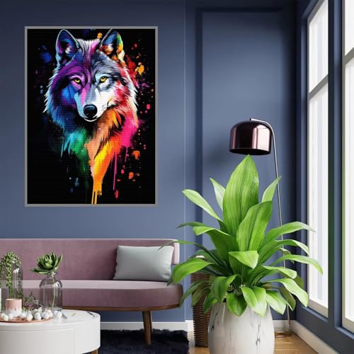 Peinture diamant débutant loup 5D avec strass point de croix 70x90