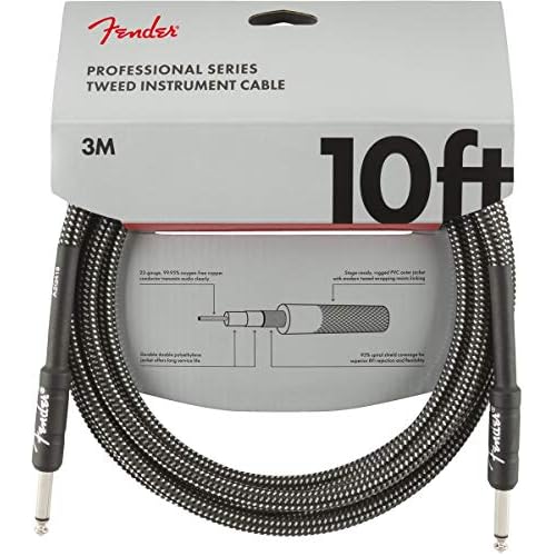 Fender Cable Serie Profesional, 10ft, 22 AWG, Blindaje en Espiral, Conectores Niquelados, Sonido Puro Sin Pérdidas, Tweed Gris