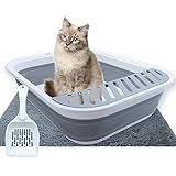 Picture of MUYG Collapsible Small Cat Litter Box,Open Top Cats Litter Pan with Scoop Waterproof & Foldable Kitten Potty Toilet Anti-Splashing Low Entry Kitty Travel Litter Tray Semi-Enclosed Easy Clean(Gray)