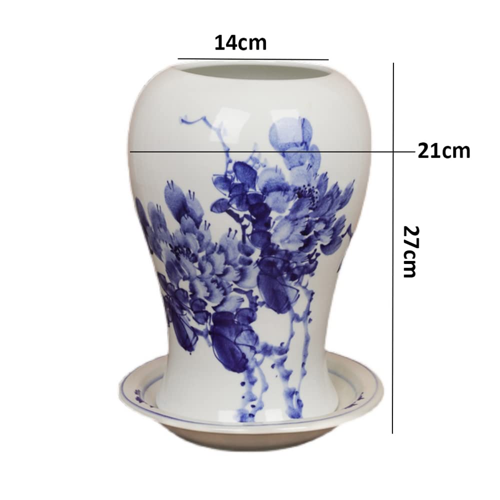 Jingdezhen Ceramics, Ręcznie Malowane Doniczki Z Niebieskiej I Białej Porcelany, Storczyki W Stylu Chinoiserie, Specjalne Doniczki, Zielone Koperki, Miedziana Miska Z Tr